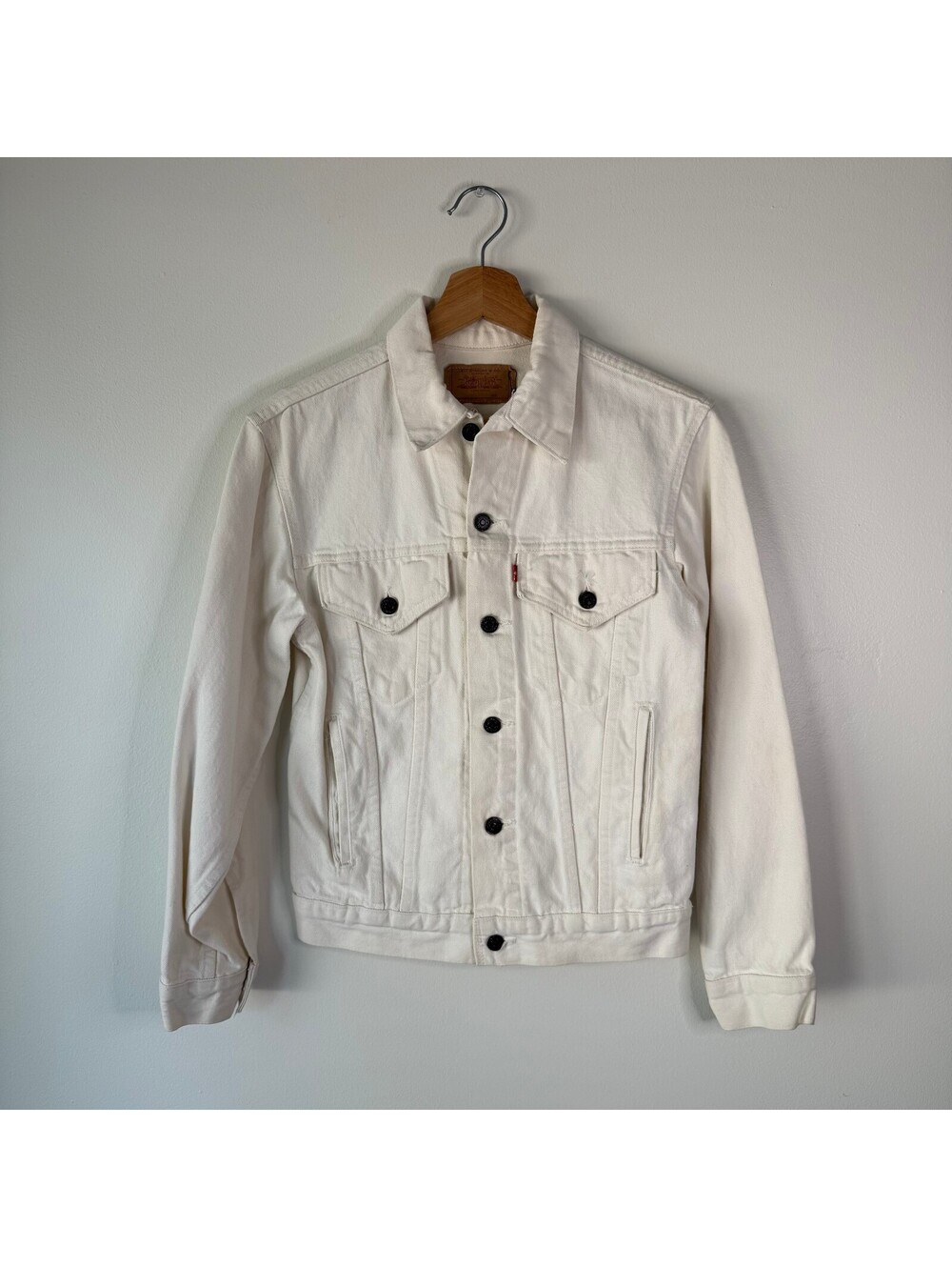 Vintage 80s Levi’s Type 3 Off White Cream Denim Trucker Jacket Size X-Small